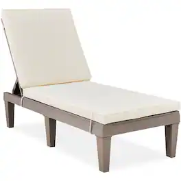 Best Choice Products - Outdoor Lounge Chair, Resin Patio Chaise Lounger w/ Seat Cushion, 5 Positions - Brown/Ivory