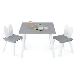 Pefilos - 3 Pieces Kids Table and Chairs Set for Arts Crafts Snack Time- Toddler Table and Chair Set for Arts & Crafts, Snack - Gray
