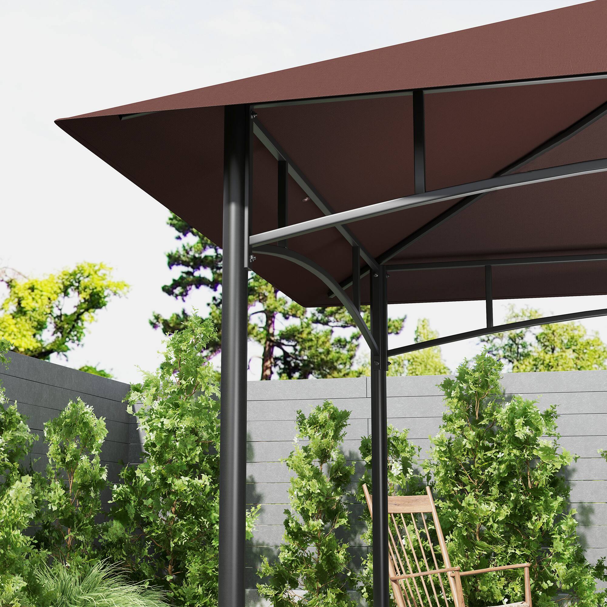 Alt View 8. Outsunny - 8' x 5' Grill Gazebo, 2-Tier Outdoor BBQ Gazebo with Ceiling Hook, 2 Side Shelves and Storage Baskets - Brown.