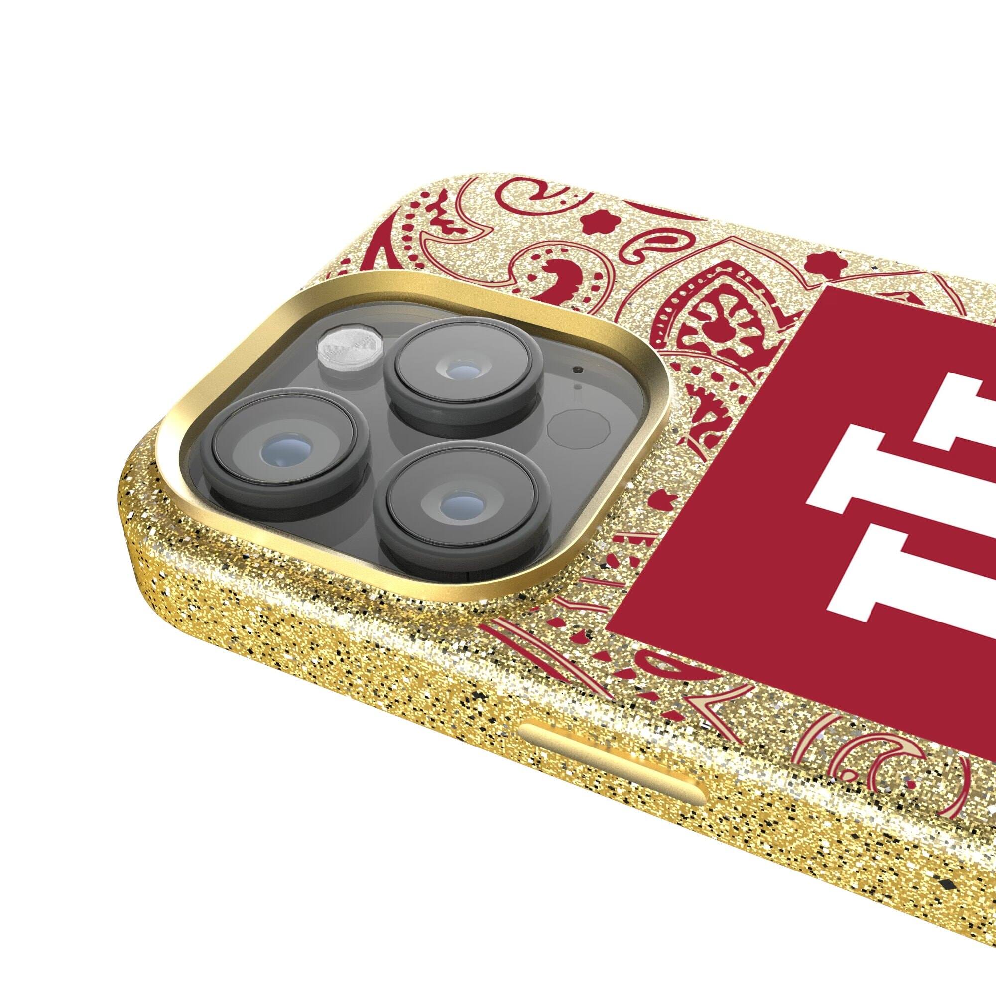 Alt View 3. Keyscaper - Indiana Hoosiers Paisley Bling iPhone Case - 15 Plus - Gold.