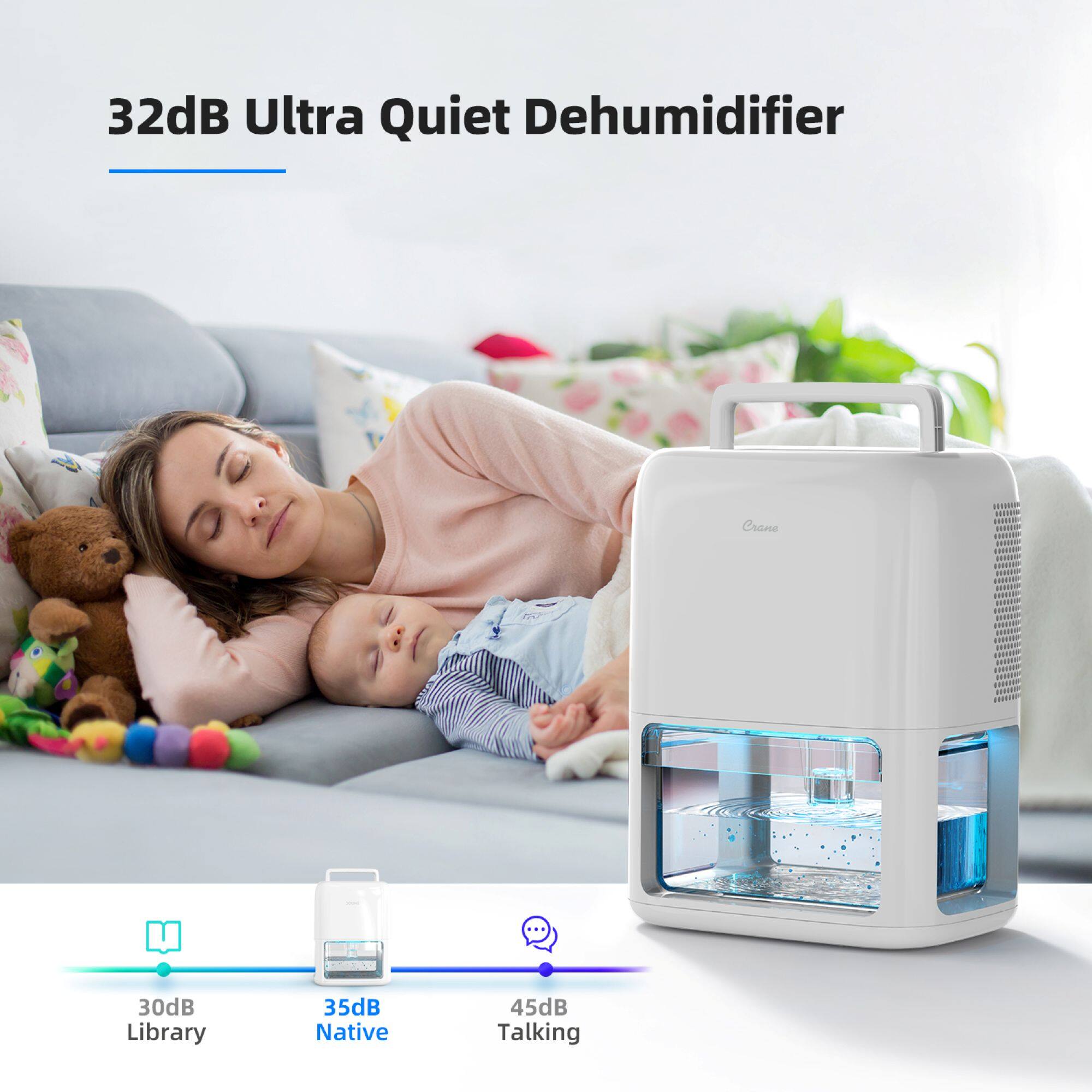 32dB Ultra Quiet Dehumidifier

- 30dB Library
- 35dB Native
- 45dB Talking