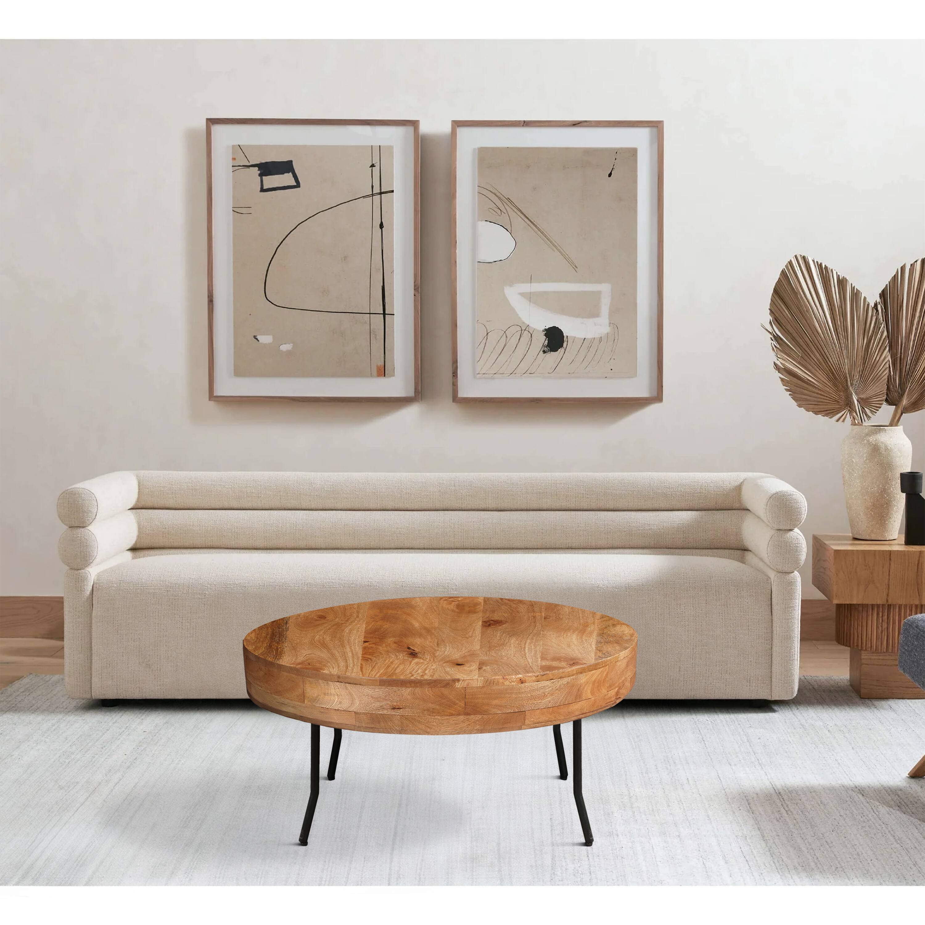 Alt View 9. Manhattan Lane - 32 Inch Coffee Table, Handcrafted Mango Wood Round Top, Black Metal Angled Legs - Brown, Black.