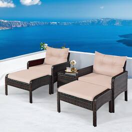 Gymax - 5 PC Patio Set Sectional Rattan Wicker Furniture Set Home Outdoor - Coffee + Brown