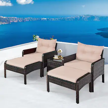 Front. Gymax - Gymax 5 PC Patio Set Sectional Rattan Wicker Furniture Set Home Outdoor - Coffee + Brown.