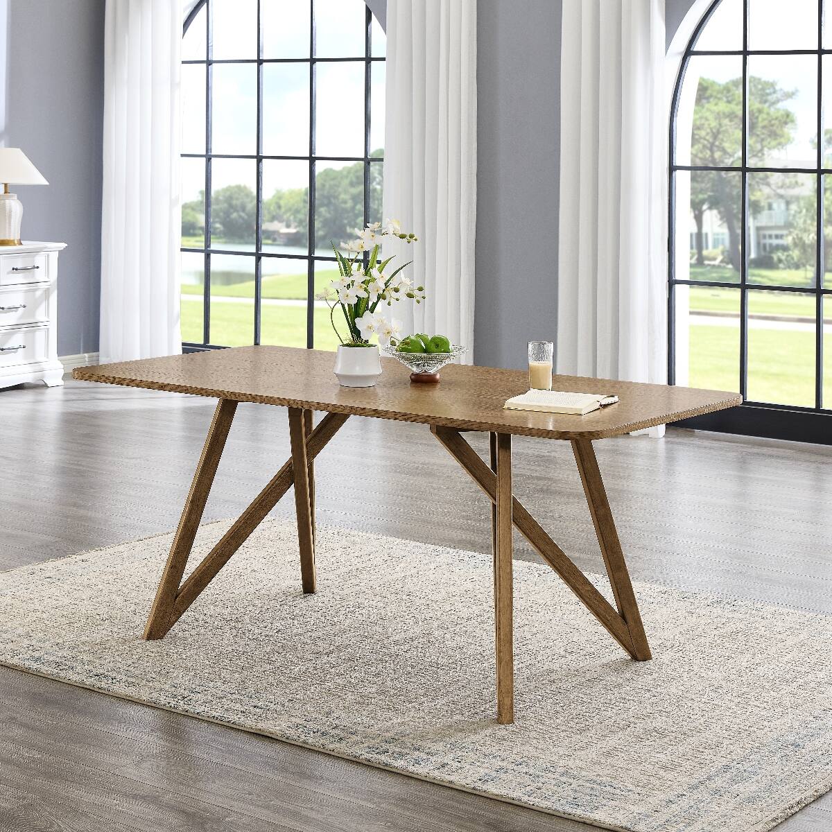 Front. Loheer - Loheer Light Oak Dining Table, 70 Inch Rectangular Table for Six - Light Oak.