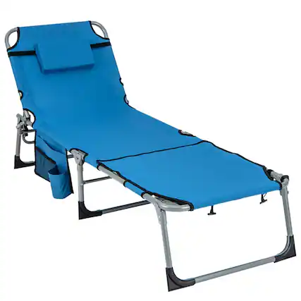Front. Pefilos - Patio Lounge Chair, 5-position Outdoor Folding Chaise Lounge Chair-Blue - Blue.