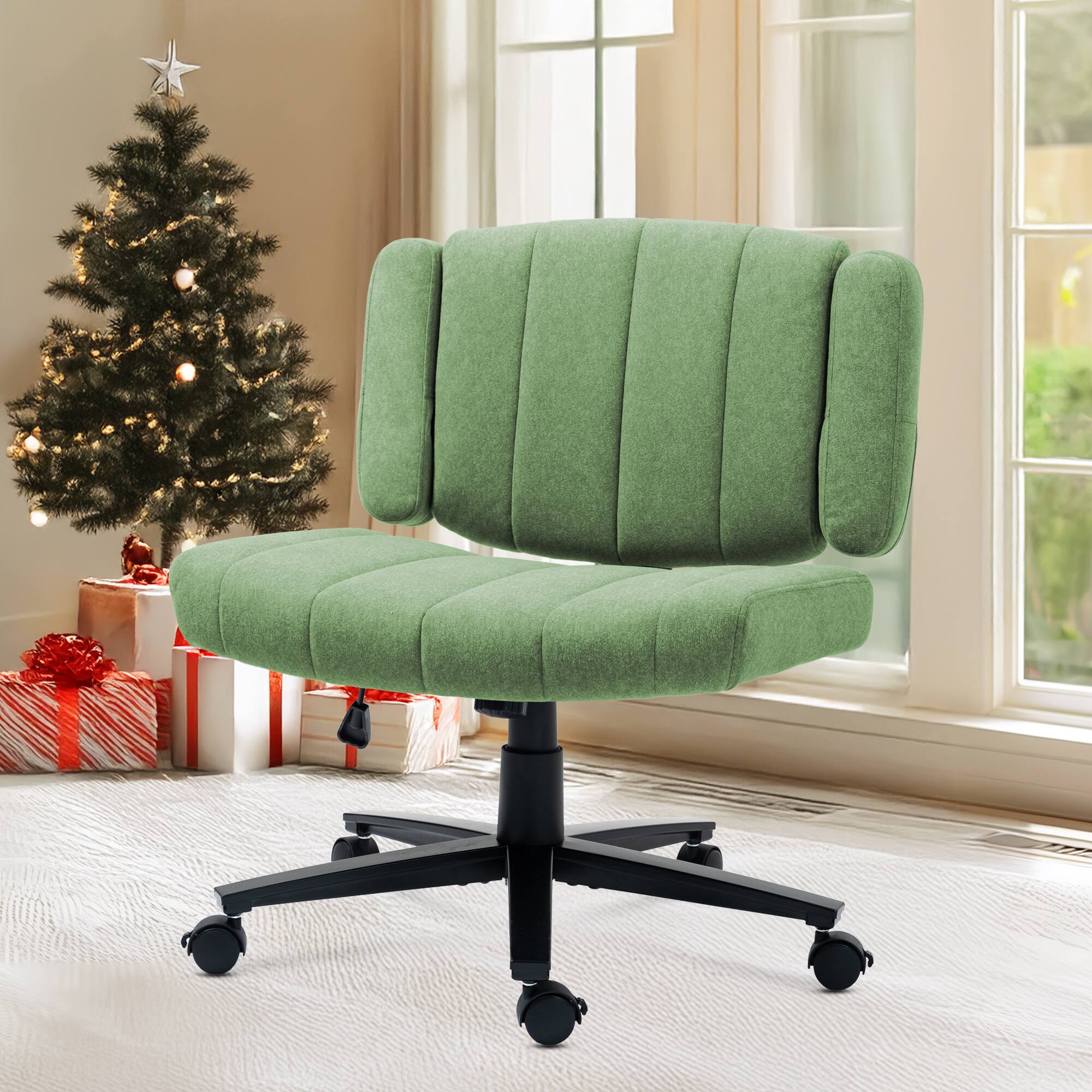 Left. Akoasm - Fabric Criss Cross Swivel Desk Chair Office Chair with Wheel, Adjustable Height Gaming Chair for Study Gaming (Green) - Green.