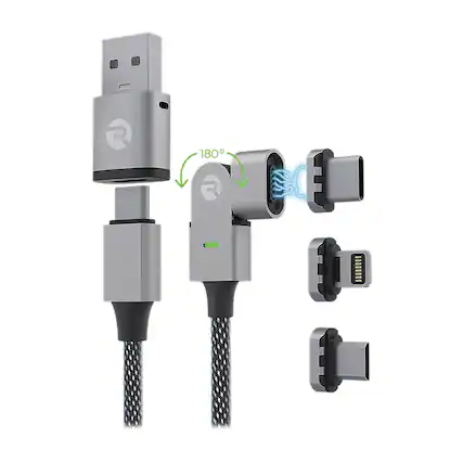 Front. Raycon - The Magic 180 Pro Fast-Charging Cable for iOS, Micro USB, USB-C.
