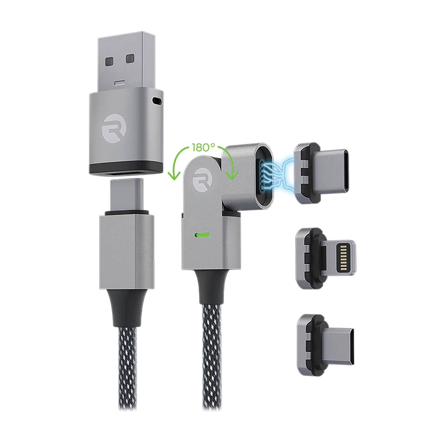Front. Raycon - The Magic 180 Pro Fast-Charging Cable for iOS, Micro USB, USB-C.