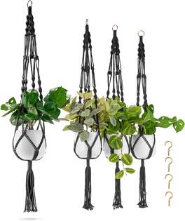 Sorbus - Macrame Plant Hanger (4 Pack) Indoor Outdoor Hanging Plant Pots Cotton Rope, Elegant for Home, Patio, Garden - Black