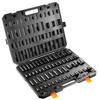 Front. LOVMOR - Impact Sockets Set 59pcs 6 Point 3 8 and 1 2 Drive Ratchet Tool Kit for Mechanical Repair.