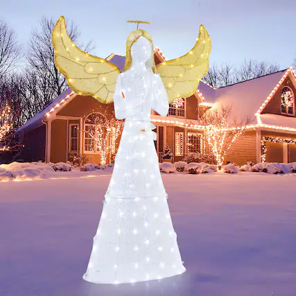 Front. Costway - Costway 5 ft Festive Pre-Lit Angel with Halo Wings & 150 LED Lights Zip Ties Ground Stakes Advent Calendar - White.