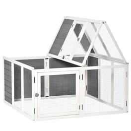 Pawhut - Wooden Rabbit Hutch Chicken Coop with Run, Outdoor Bunny Guinea Pig Cage, Openable Foldable Top, for Backyard, Garden