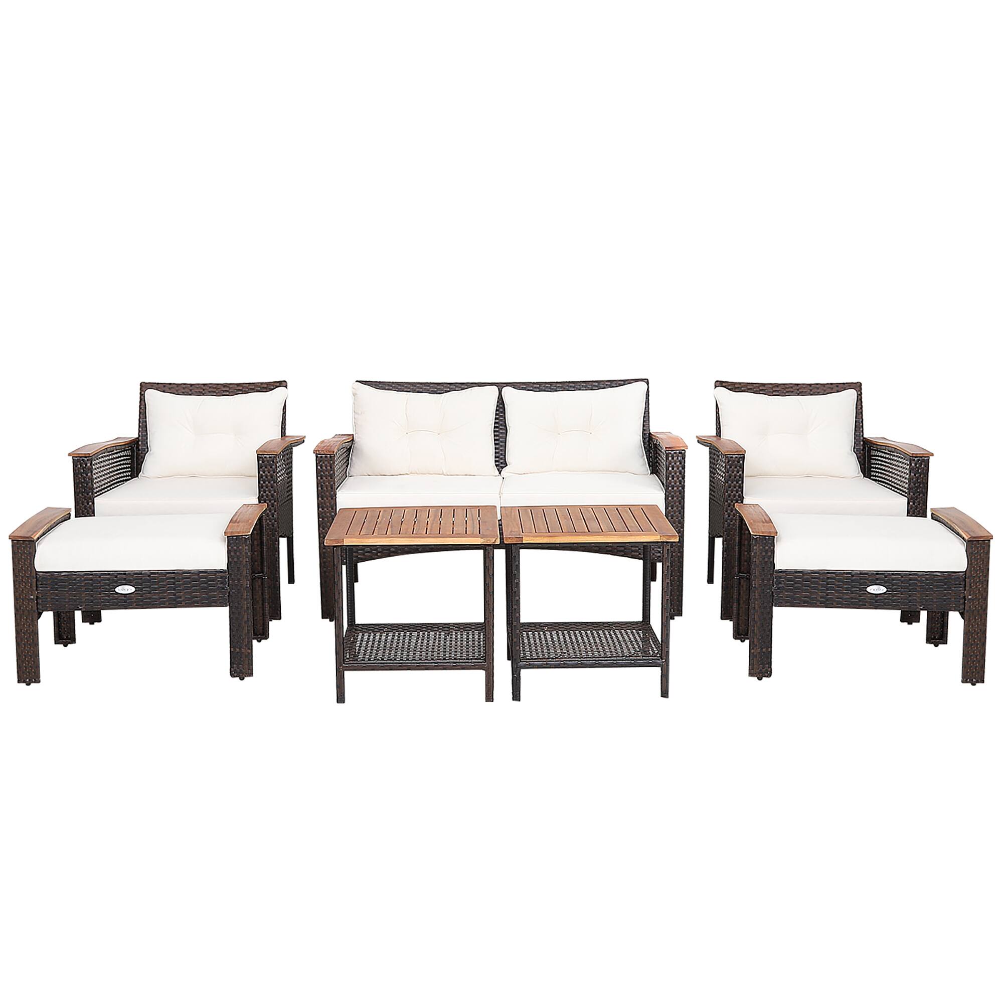 Alt View 9. Costway - Costway 7PCS Patio Rattan Furniture Set  Cushioned Loveseat Sofa Ottoman Table - Mix Brown/Off White.