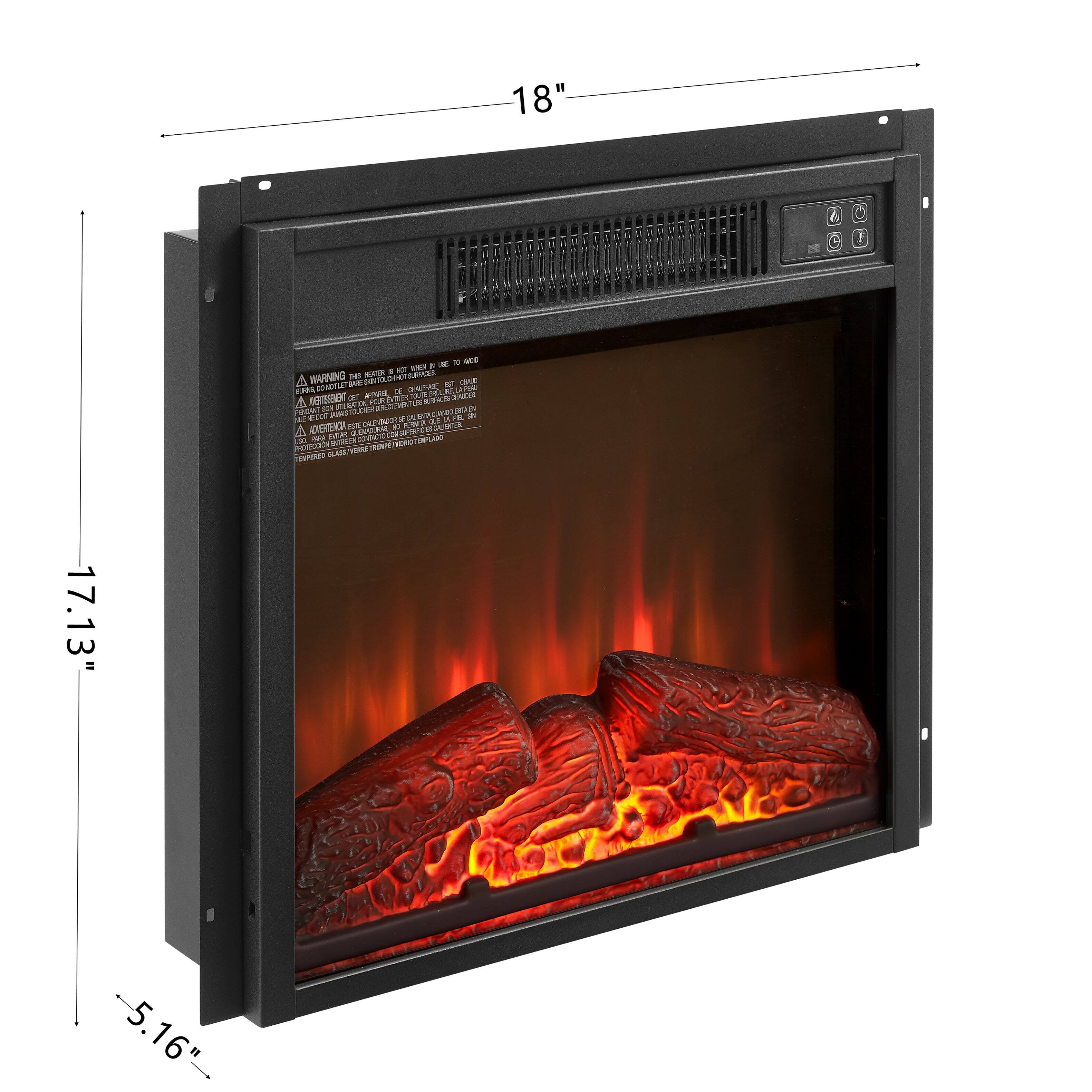 Alt View 6. Tiramisubest - Electric Fireplace Insert 18" 1400W,Equipped with remote control,ultra thin heater with log set & realistic flame,BLACK - Black.