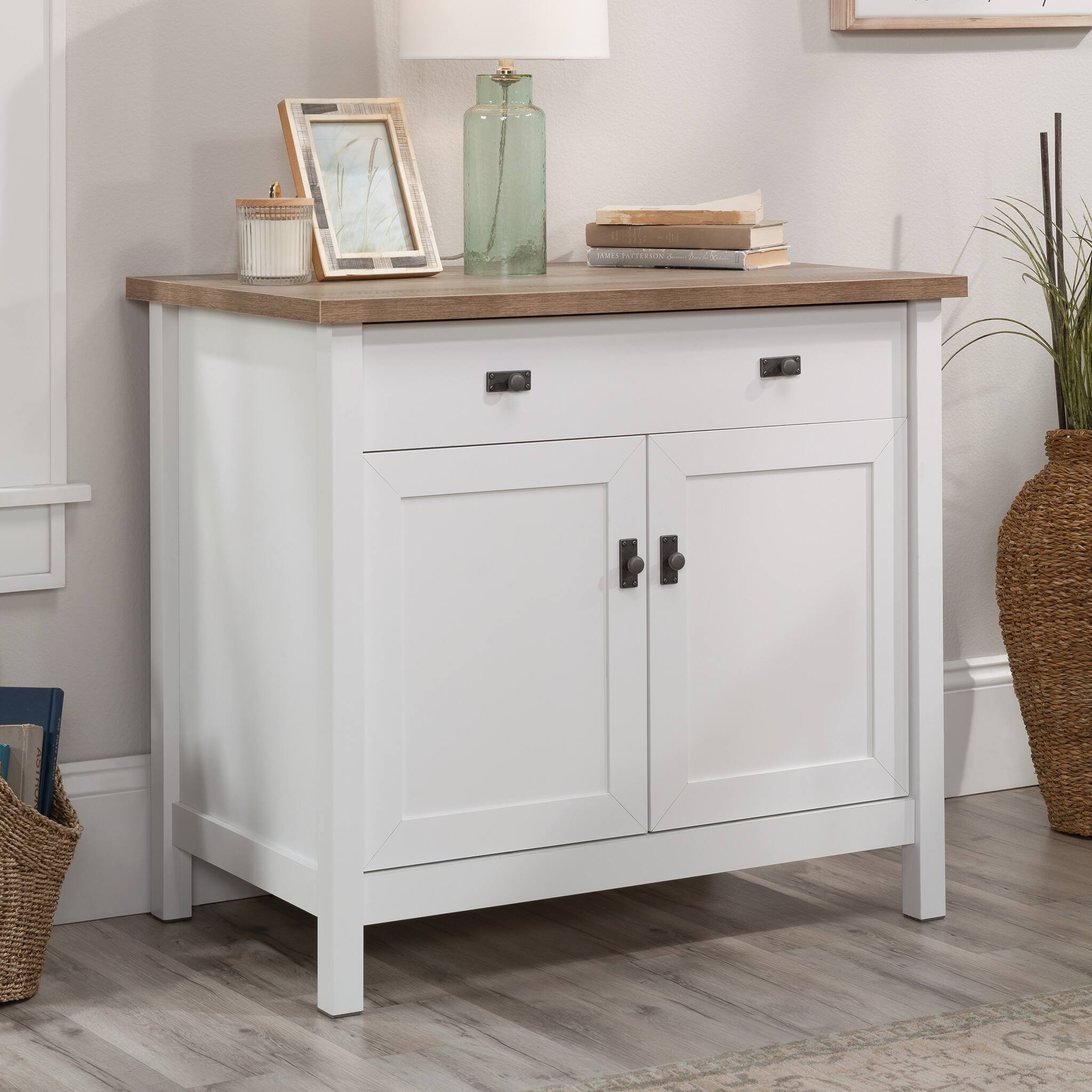 Angle. Sauder - Cottage Road Library Storage Cabinet - White.