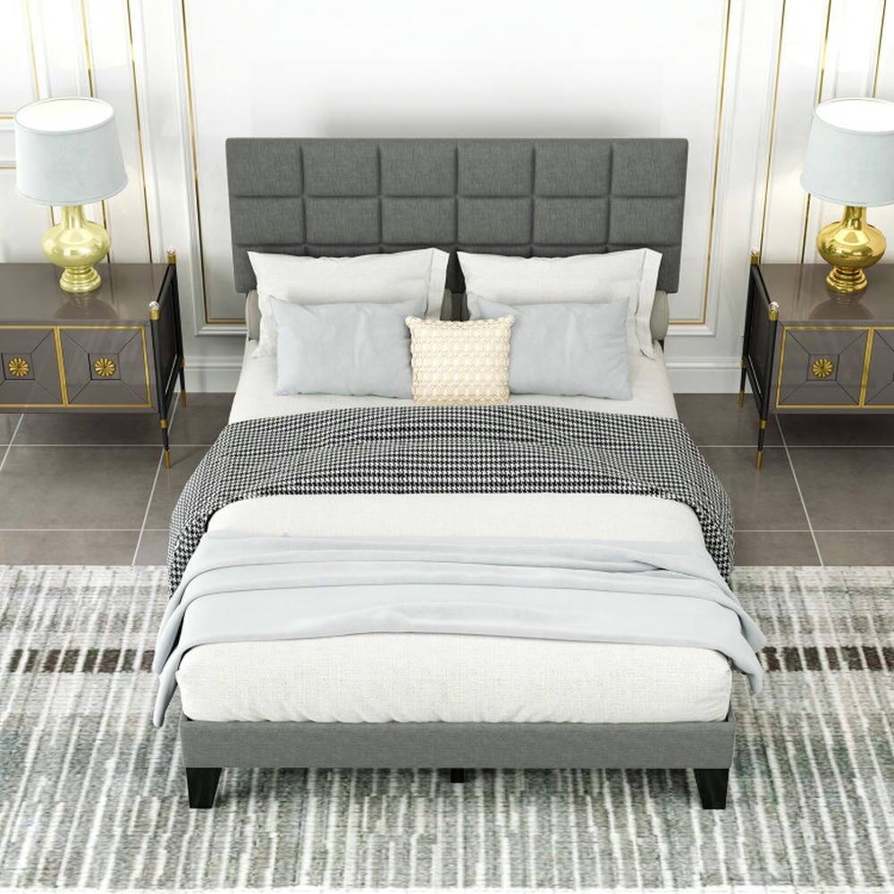 Alt View 4. Kadyn - Platform Bed Frame, Bedroom Bed Frame,Queen Size Modern Linen Bed Frame with Adjustable Headboard-Gray - Gray.