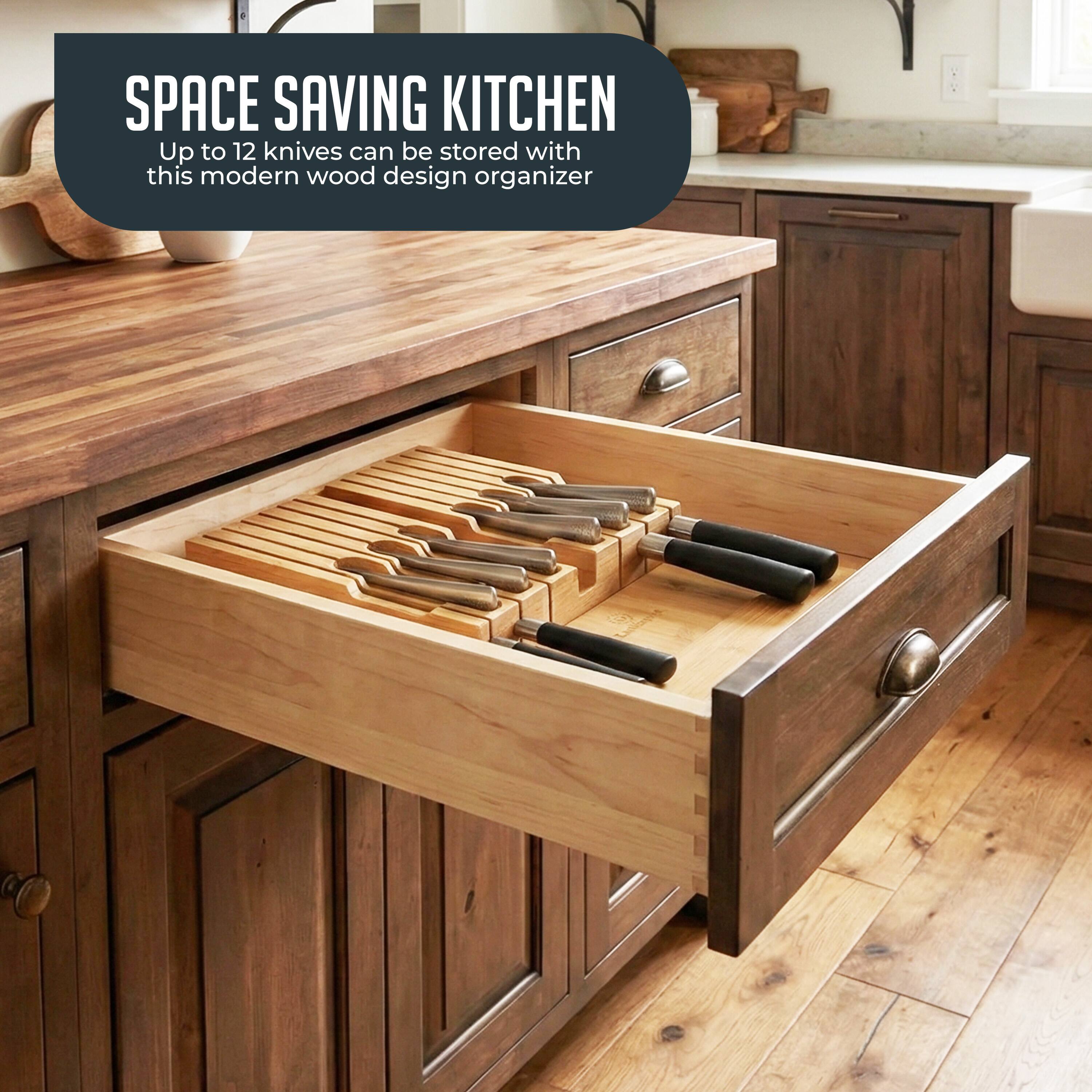 SPACE SAVING KITCHEN  
Up to 12 knives can be stored with this modern wood design organizer