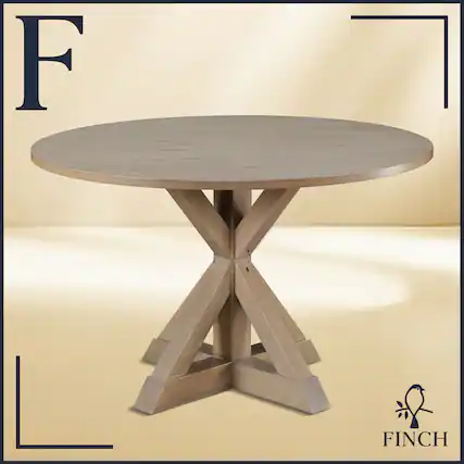 Front. Finch - Alfred Round Modern Farmhouse Rubberwood Table - Rustic Beige.