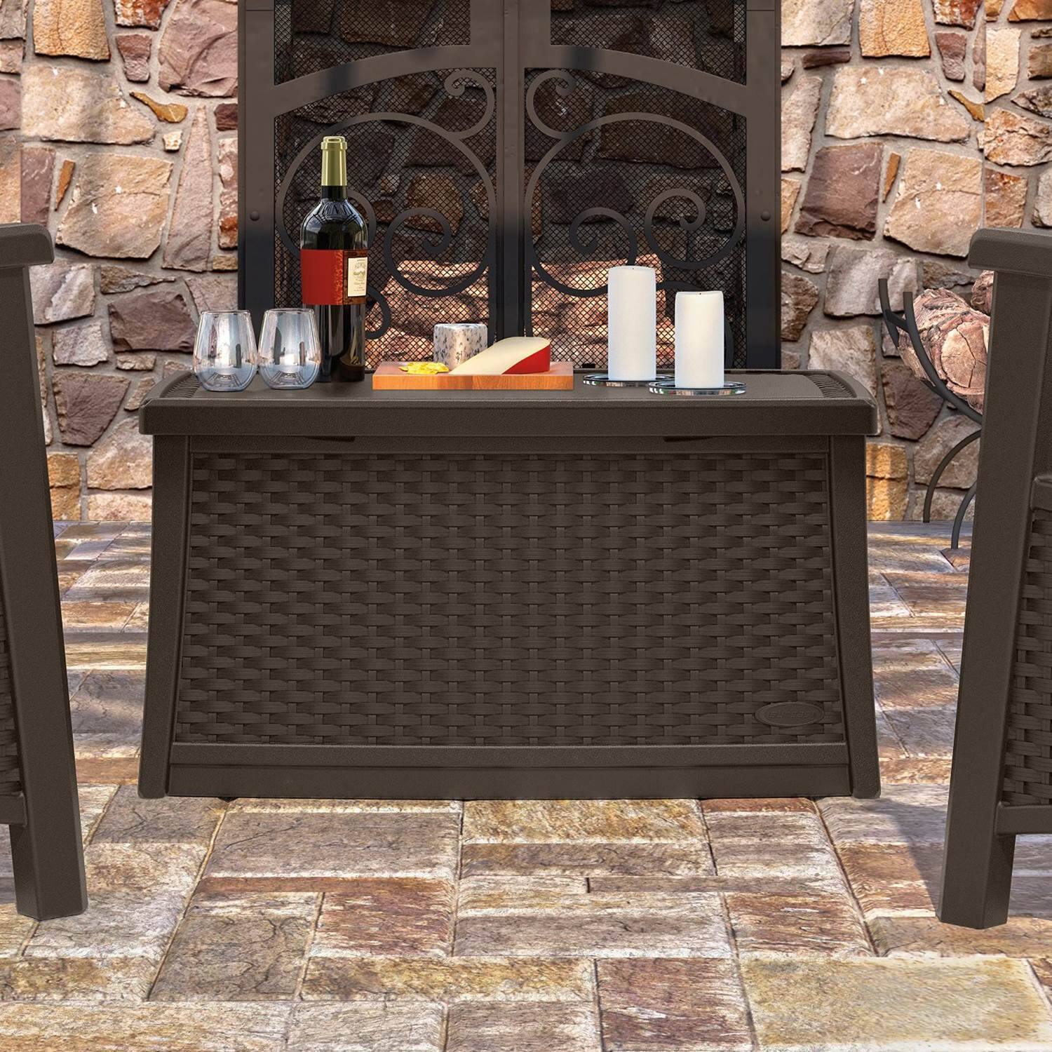 Alt View 5. Suncast - Suncast Elements Outdoor Resin Wicker Coffee Table with Storage, Java | BMDB3010 - Java.
