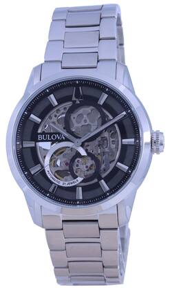 Casio - Classic Automatic 21 Jewels 96A208 Mens Watch Skeleton Black Dial Stainless Steel 30M - Silver