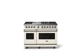 Viking - 48 in. Wide 6 Burner Pro 5 Series 7.3 Cu. Ft. Freestanding Self-Clean Sealed Dual Fuel Convection Range/Griddle - Pure White