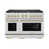 Front. ZLINE - Autograph 48 in. 6.7 cu. ft. Freestanding Paramount Double Oven Gas Range with 8 Gas Burners and Bronze Accents - Stainless Steel.