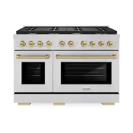 ZLINE - Autograph 48 in. 6.7 cu. ft. Freestanding Paramount Double Oven Gas Range with 8 Gas Burners and Bronze Accents - Stainless Steel