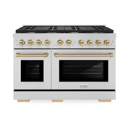 Front. ZLINE - Autograph 48 in. 6.7 cu. ft. Freestanding Paramount Double Oven Gas Range with 8 Gas Burners and Bronze Accents - Stainless Steel.