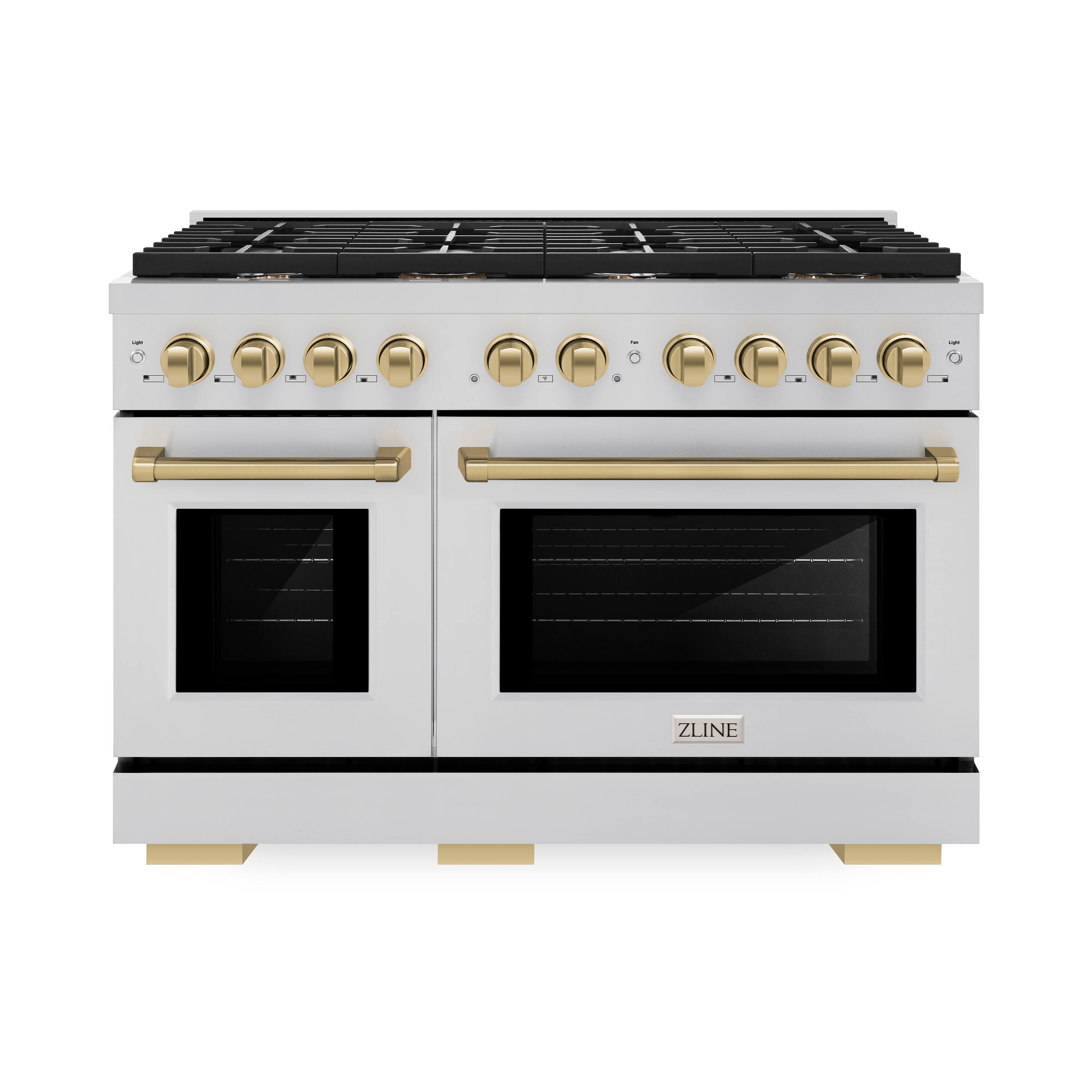 ZLINE - Autograph 48 in. 6.7 cu. ft. Freestanding Paramount Double Oven Gas Range with 8 Gas Burners and Bronze Accents - Stainless Steel
