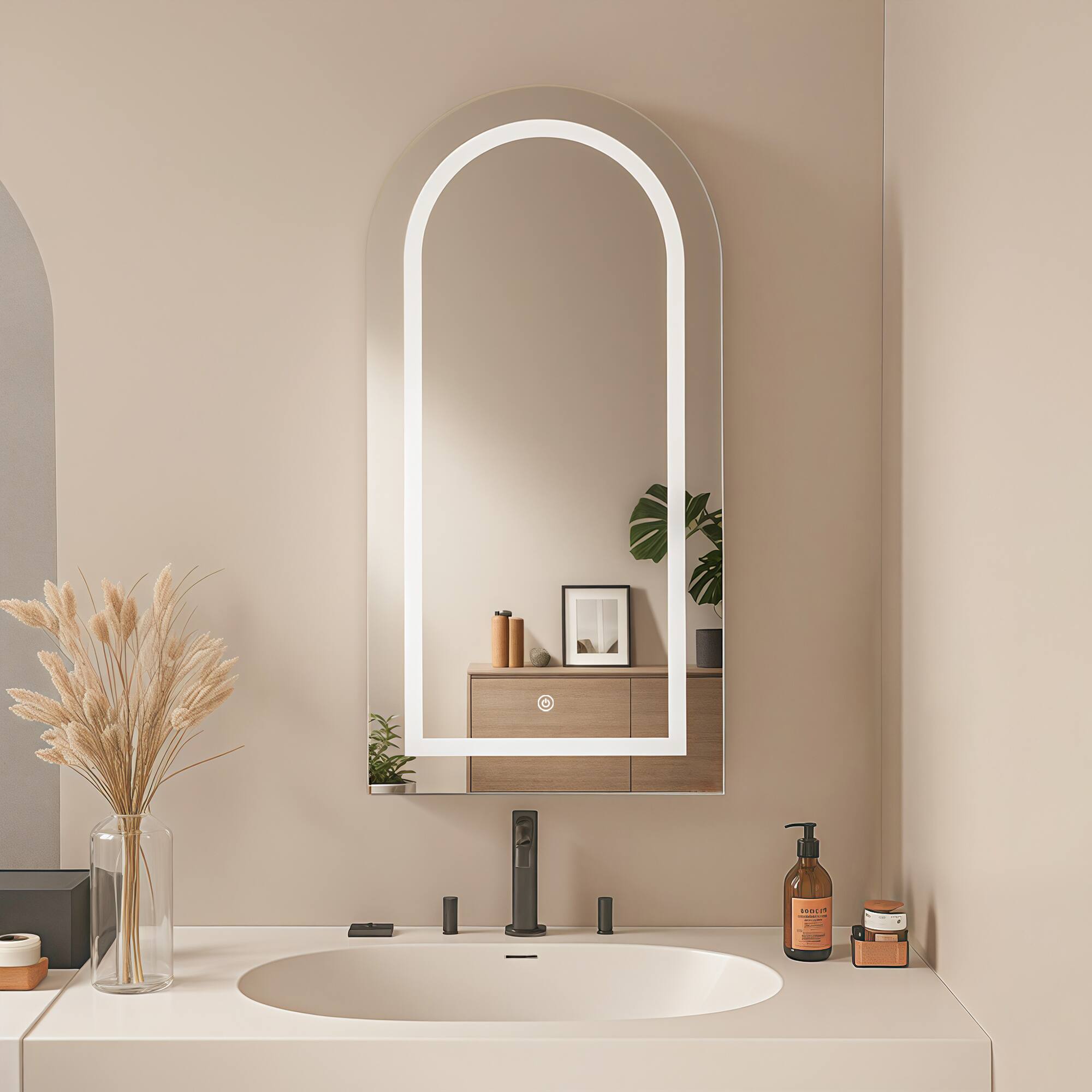 Alt View 2. DIYSET - Arched Medicine Cabinet with LED Light, Wall-Mounted Mirror with Storage Recessed Bathroom Cabinet - White.