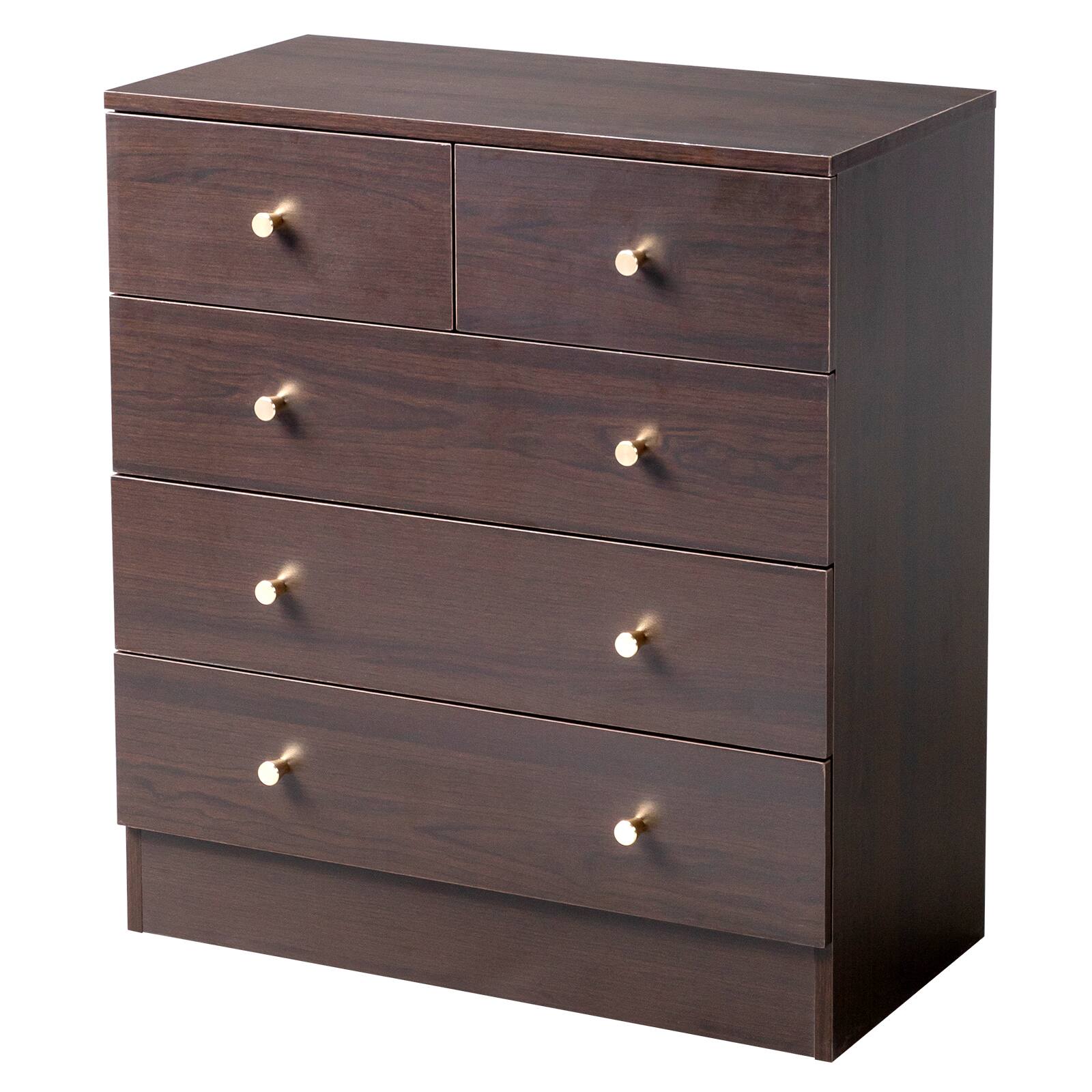 Alt View 1. Kadyn - 5 Drawer Dresser with Gold Handle, Nursery Dresser Chest Of Drawers Organizer - Brown.
