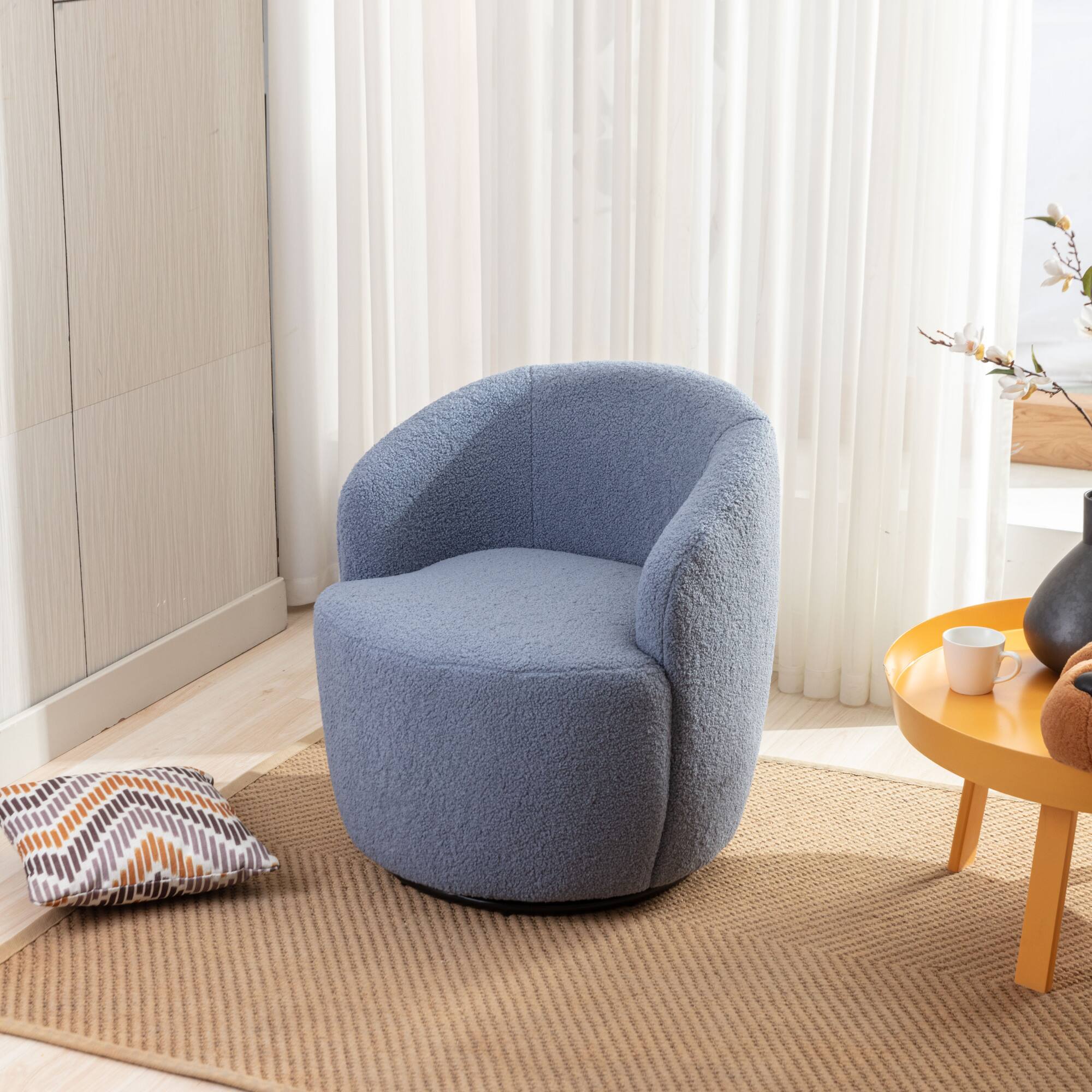 Alt View 2. GOODSILO - Plush Swivel Accent Armchair with Ergonomic Design and 360-Degree Rotation for Modern Interiors - Light Blue.