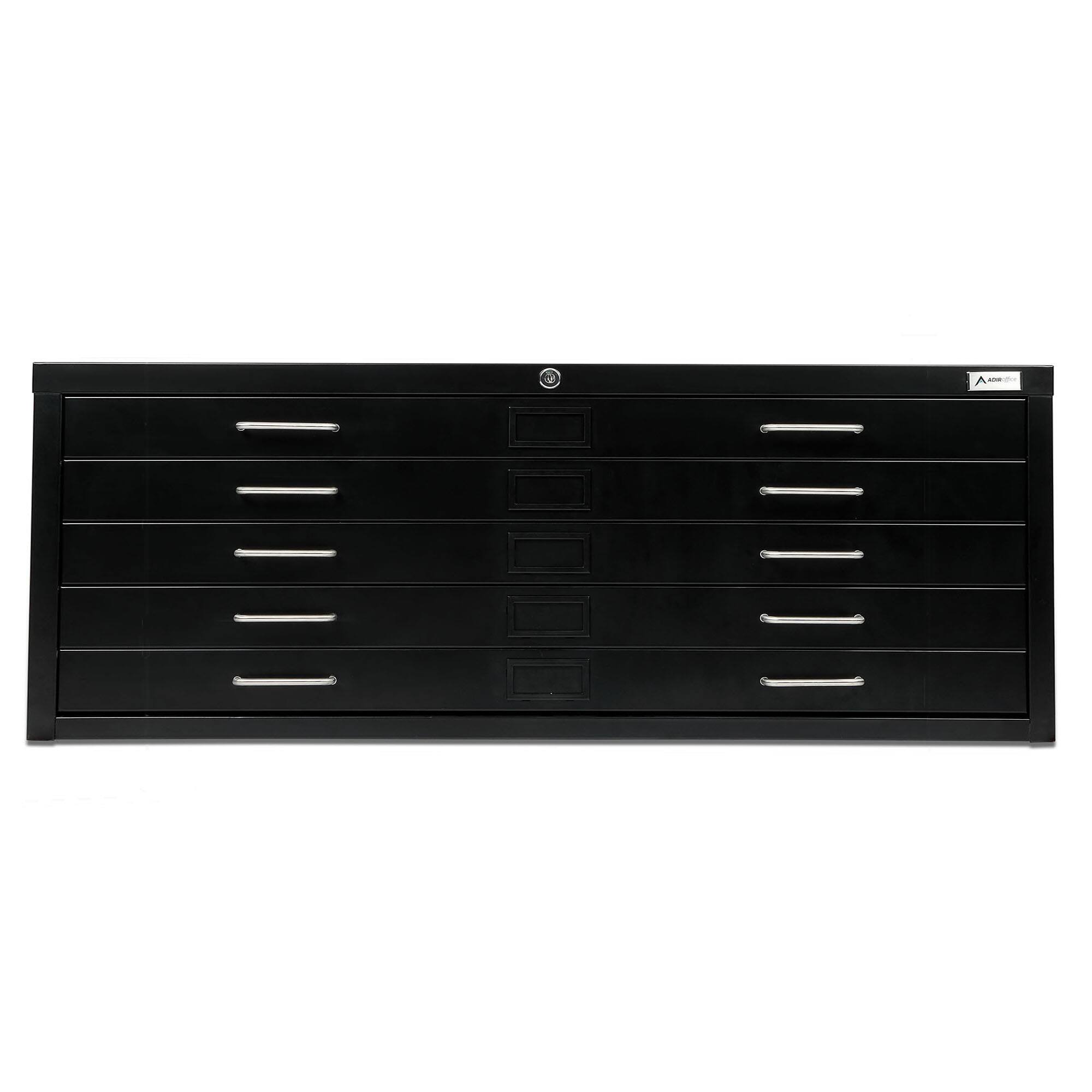 Front. AdirOffice - Blueprint File Cabinet, 5-Drawer, Large Document Lateral File Cabinet - Black-53.50" W x 41.50" D x 19.29" H.