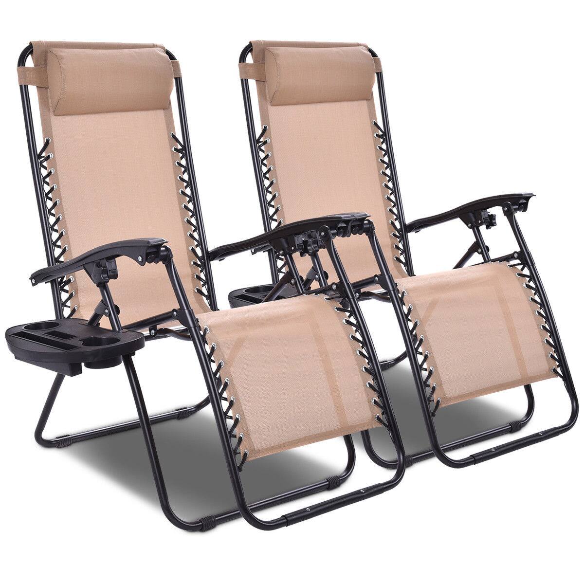 Alt View 1. Costway - Costway 2PCS Zero Gravity Chairs Lounge Patio Folding Recliner  W/Cup Holder - Beige.
