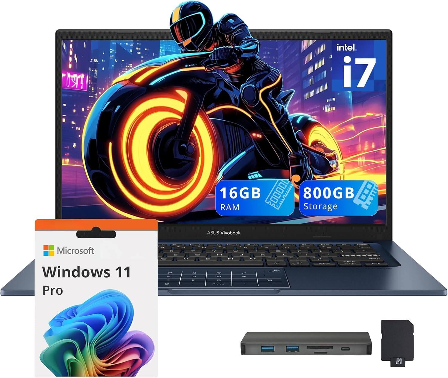 ASUS - Vivobook 14" FHD Laptop,Intel i7-1355U,16GB RAM,512GB SSD+288GB Docking Station,Intel UHD Graphics,Win 11 Pro - Blue
