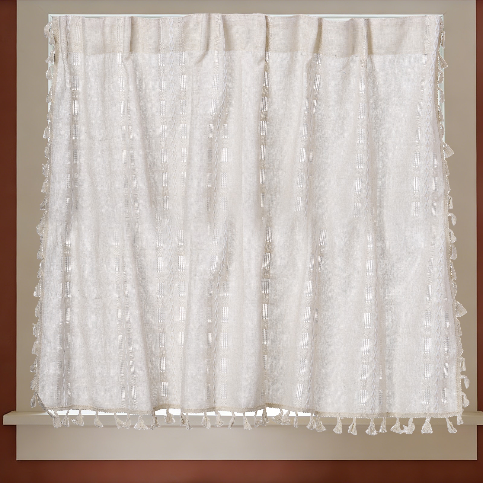 Unique Bargains - Curtain Valances, 37"x52" Semi Sheer w/Hook for Small Windows Living/Bed/Bath/Kitchen, Set of 1 Panel - Apricot