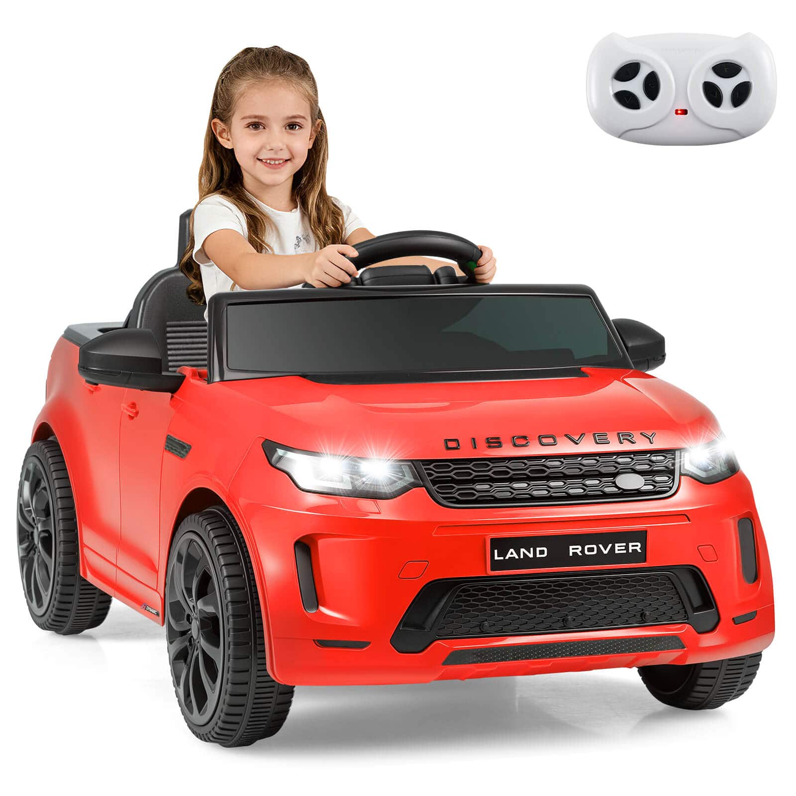 Costway - Licensed Land Rover Kids Ride on Car with Remote Control, LED Lights, Music, Horn - Red