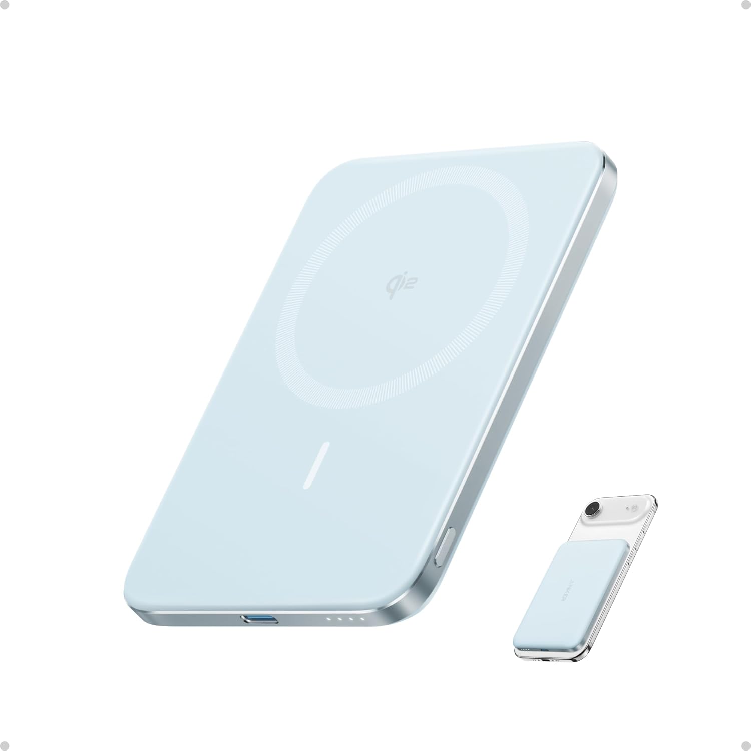 Alt View 1. Anker - Nano Power Bank, Ultra-Slim 5,000mAh Magnetic Battery Pack, 15W Max Ultra-Fast MagSafe-Compatible Portable Charger - Blue.