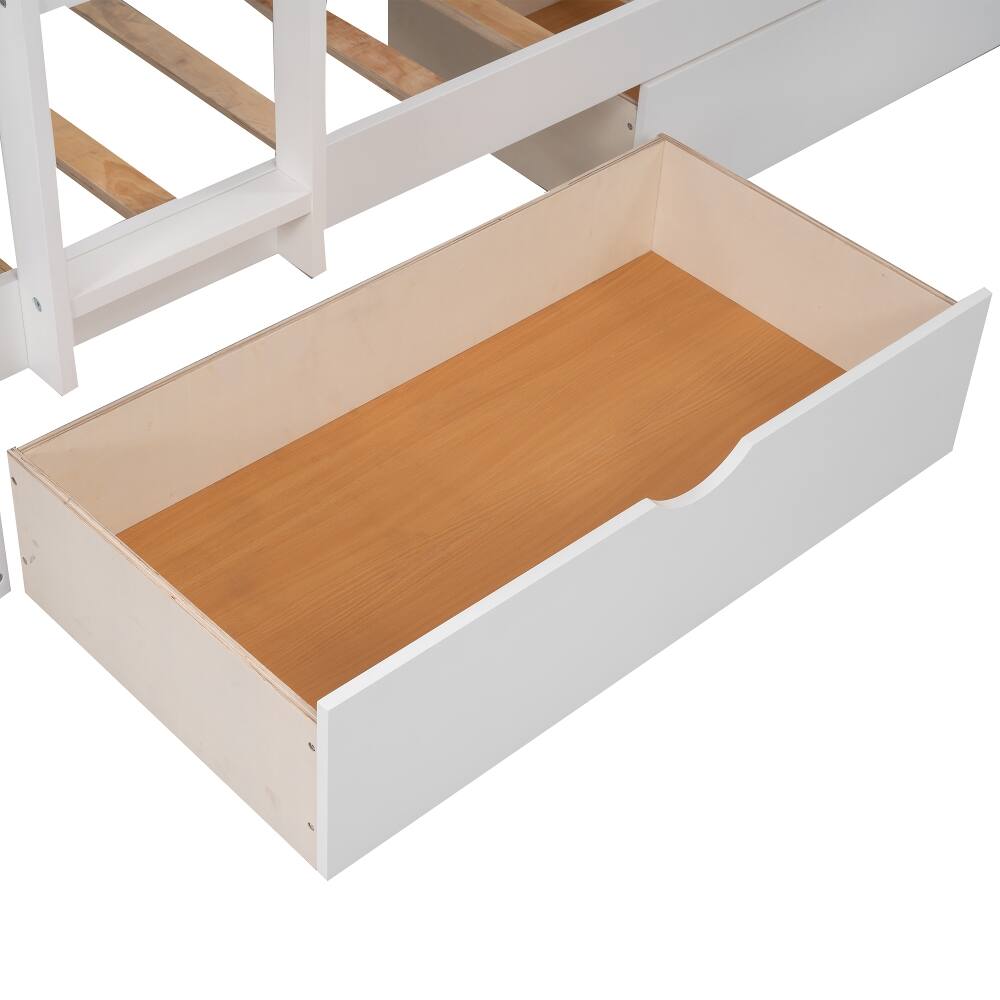 Alt View 7. Loheer - Loheer Twin Bunk Bed with Loft Attached, White Triple Bunk Bed with Drawers - White.