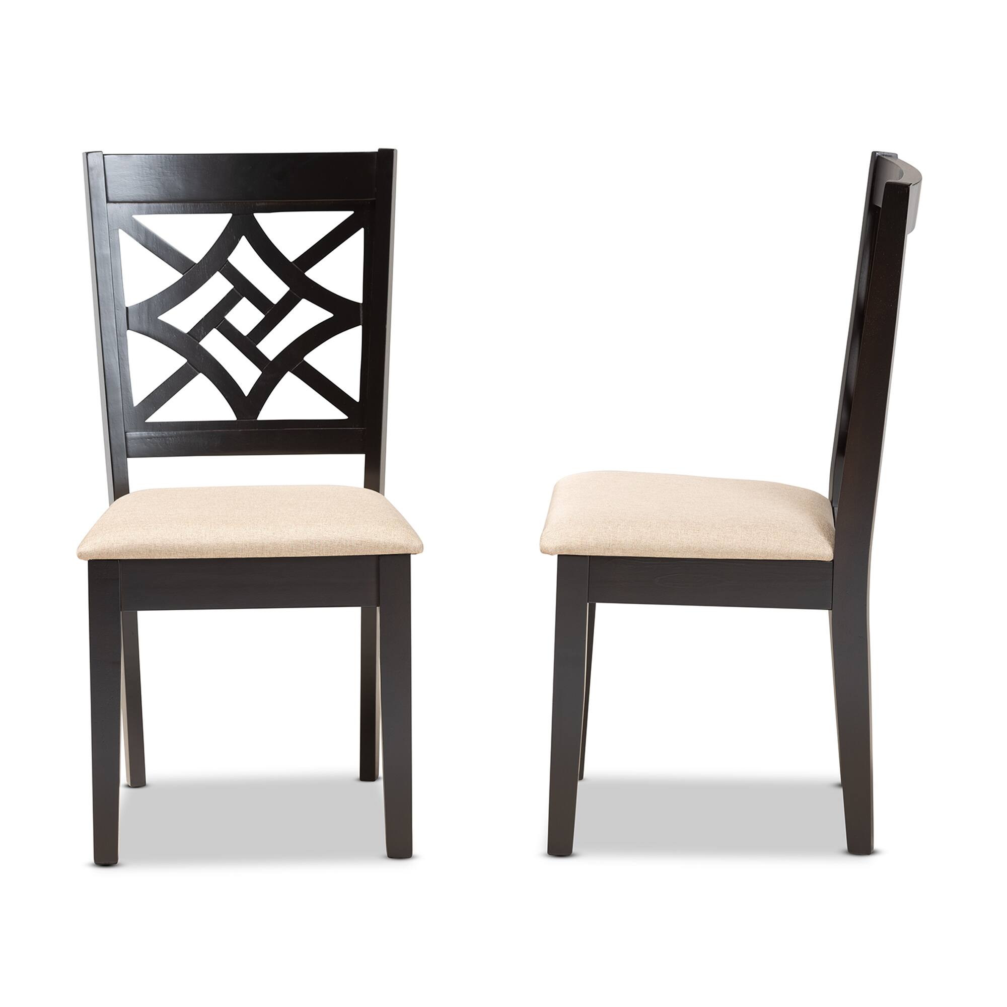 Left. Baxton Studio - Nicolette Modern Fabric Upholstered and Finished Wood 2-Piece Dining Chair Set - Sand/Dark Brown.