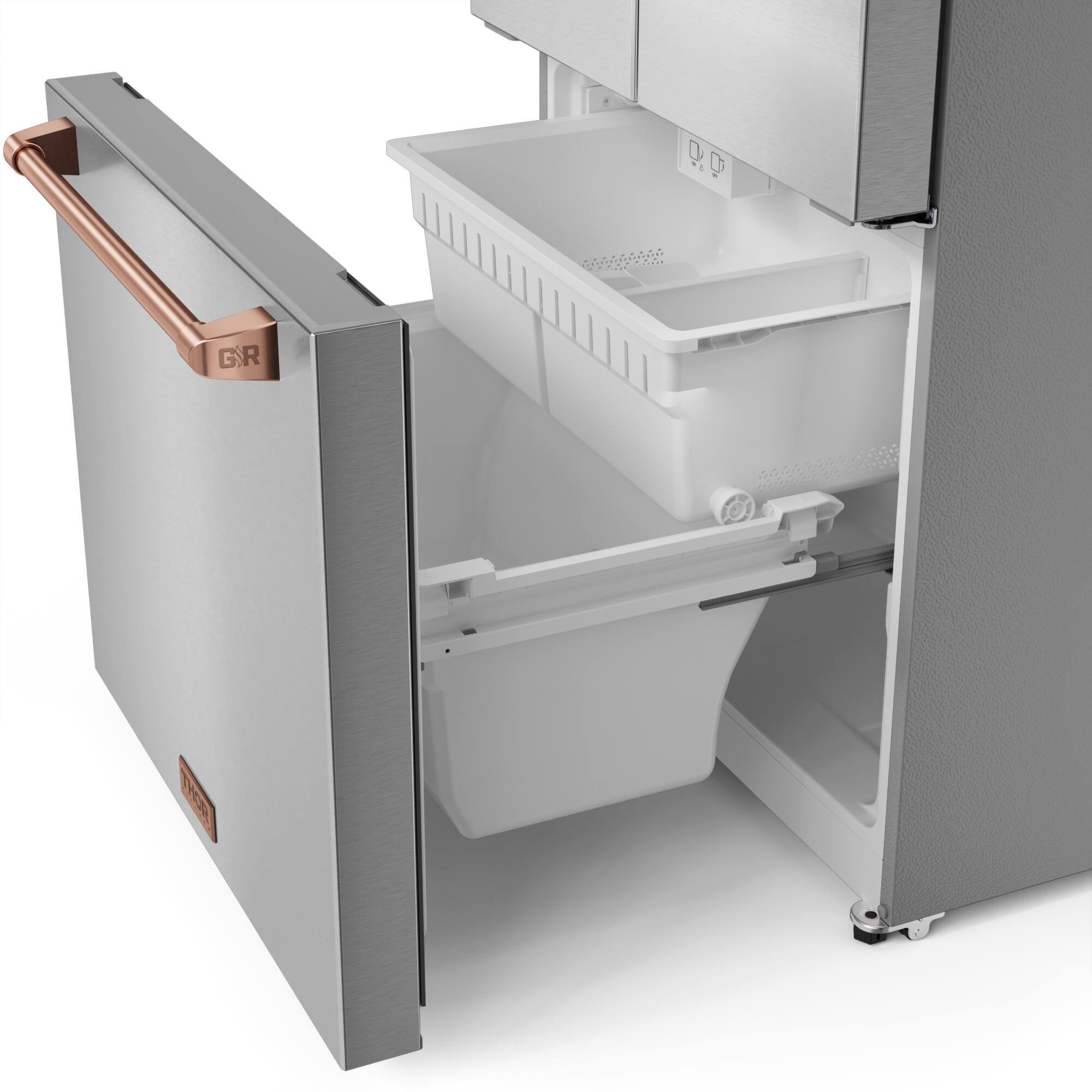 Alt View 11. Thor Kitchen - Gordon Ramsay Series by Thor Kitchen 17.5 Cu. Ft. Counter Depth Refrigerator with Rose Gold Hardware - Stainless steel.