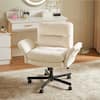 Front. Bestier - Ergonomic Cross-Legged Office Chair with Flip-Up Arms, Swivel Wheels & Adjustable Backrest for Computer Office Desk - Off White Suede.
