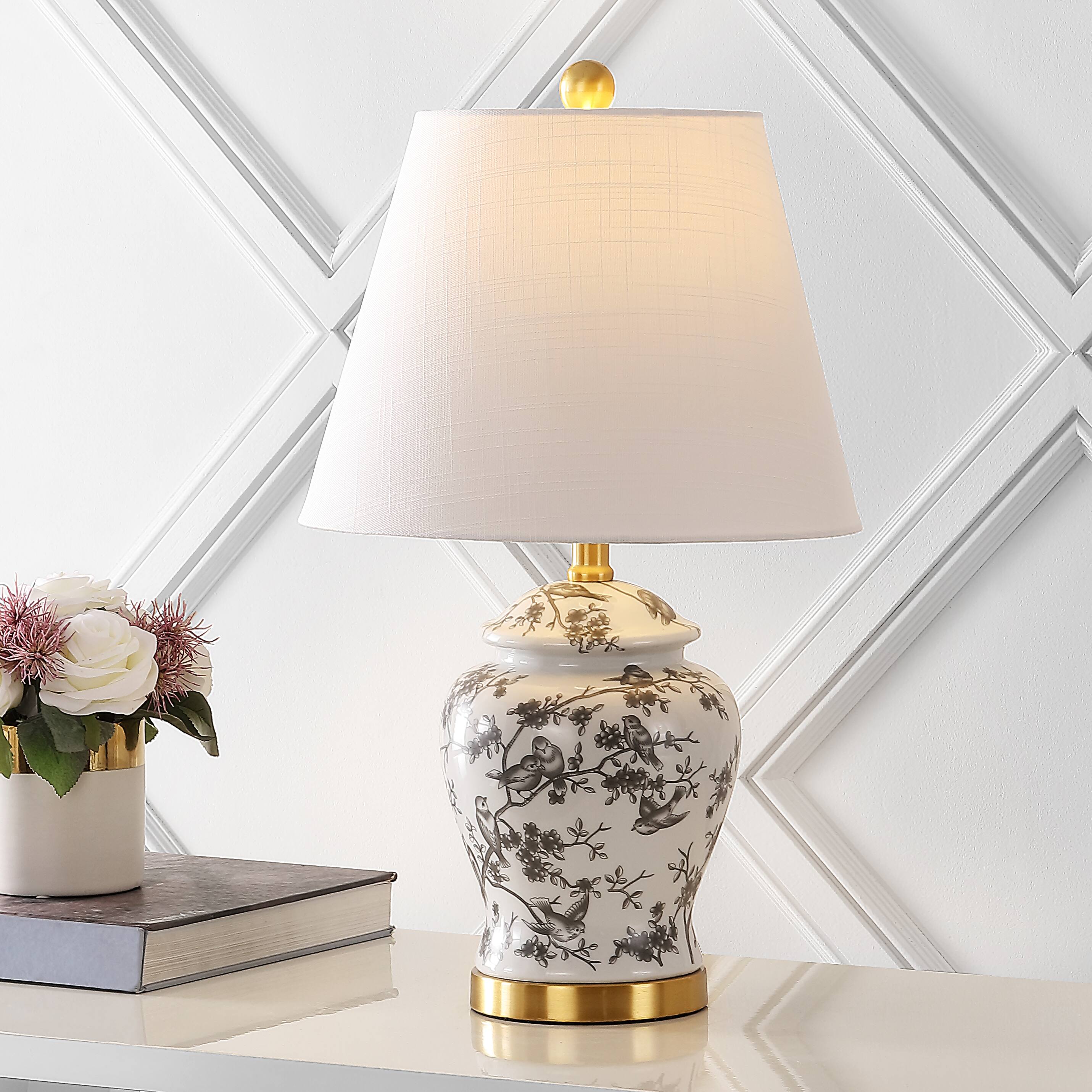 Alt View 1. Jonathan Y - Penelope 22" French Country Cottage Ceramic/Iron Chinoiserie Ginger Jar LED Table Lamp, Gray/White - Gray/White.