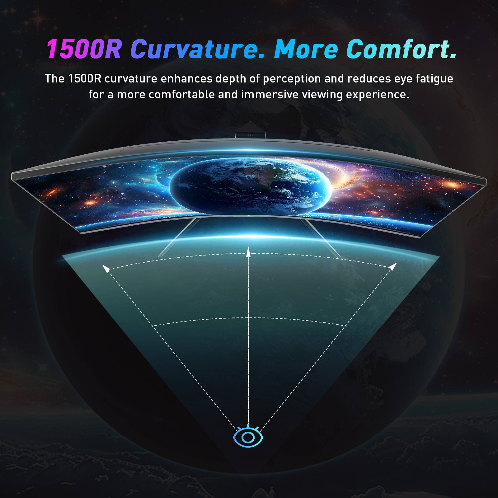The 1500R curvature enhances depth of perception and reduces eye fatigue for a more comfortable and immersive viewing experience.