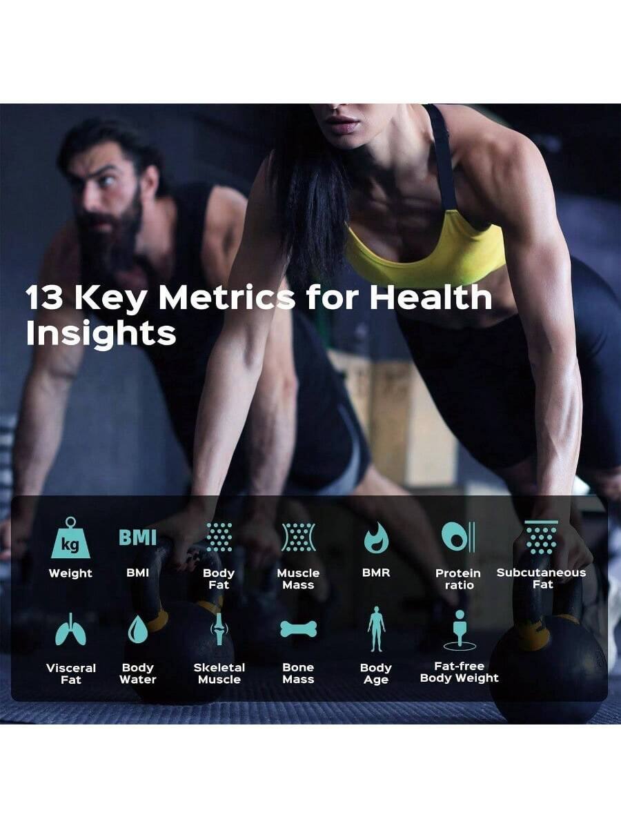13 Key Metrics for Health Insights

- Weight
- BMI
- Body Fat
- Muscle Mass
- BMR
- Protein ratio
- Subcutaneous Fat
- Visceral Fat
- Body Water
- Skeletal Muscle
- Bone Mass
- Body Age
- Fat-free Body Weight