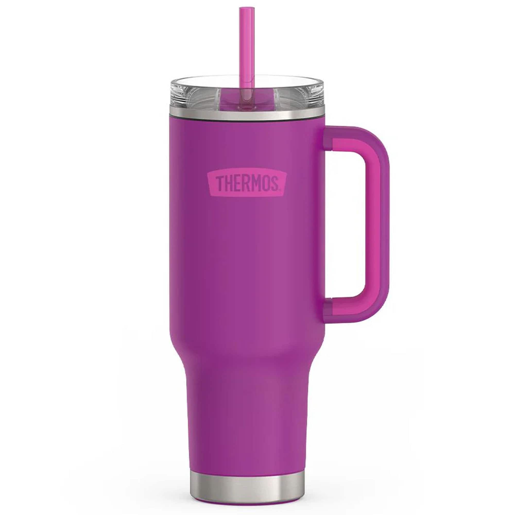 Front. Thermos - Thermos 40 oz Stainless Steel Cup Holder Mug w/ Straw - Plum - Plum.
