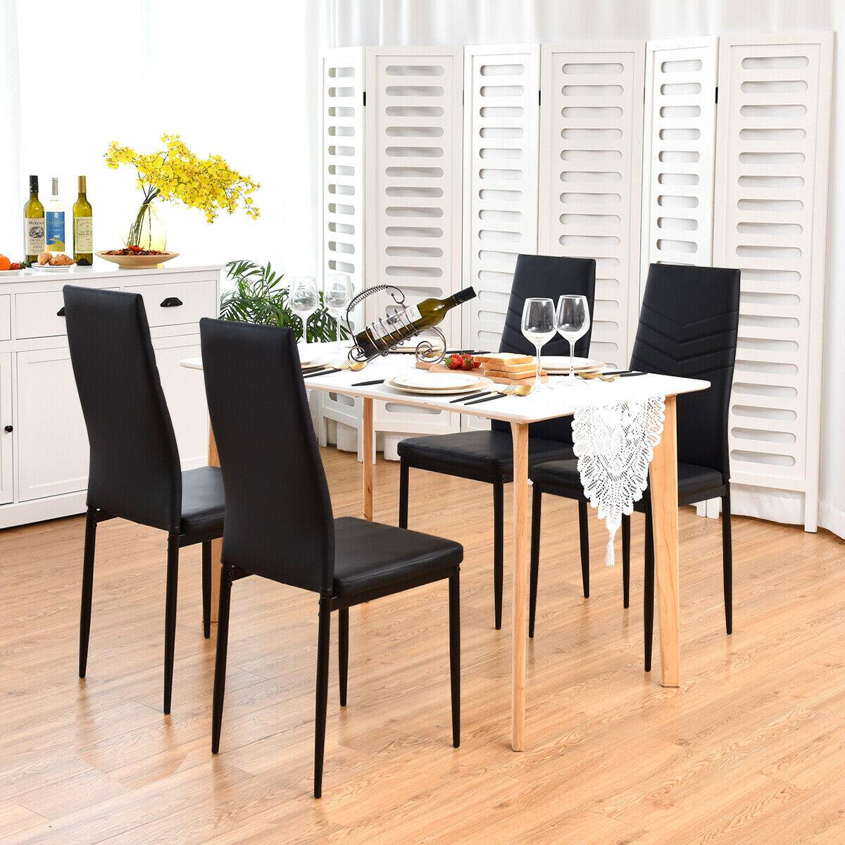 Alt View 2. Gymax - Gymax Set of 4 PVC Dining Side Chairs with Metal Frame High Back Home Kitchen Black - Black.