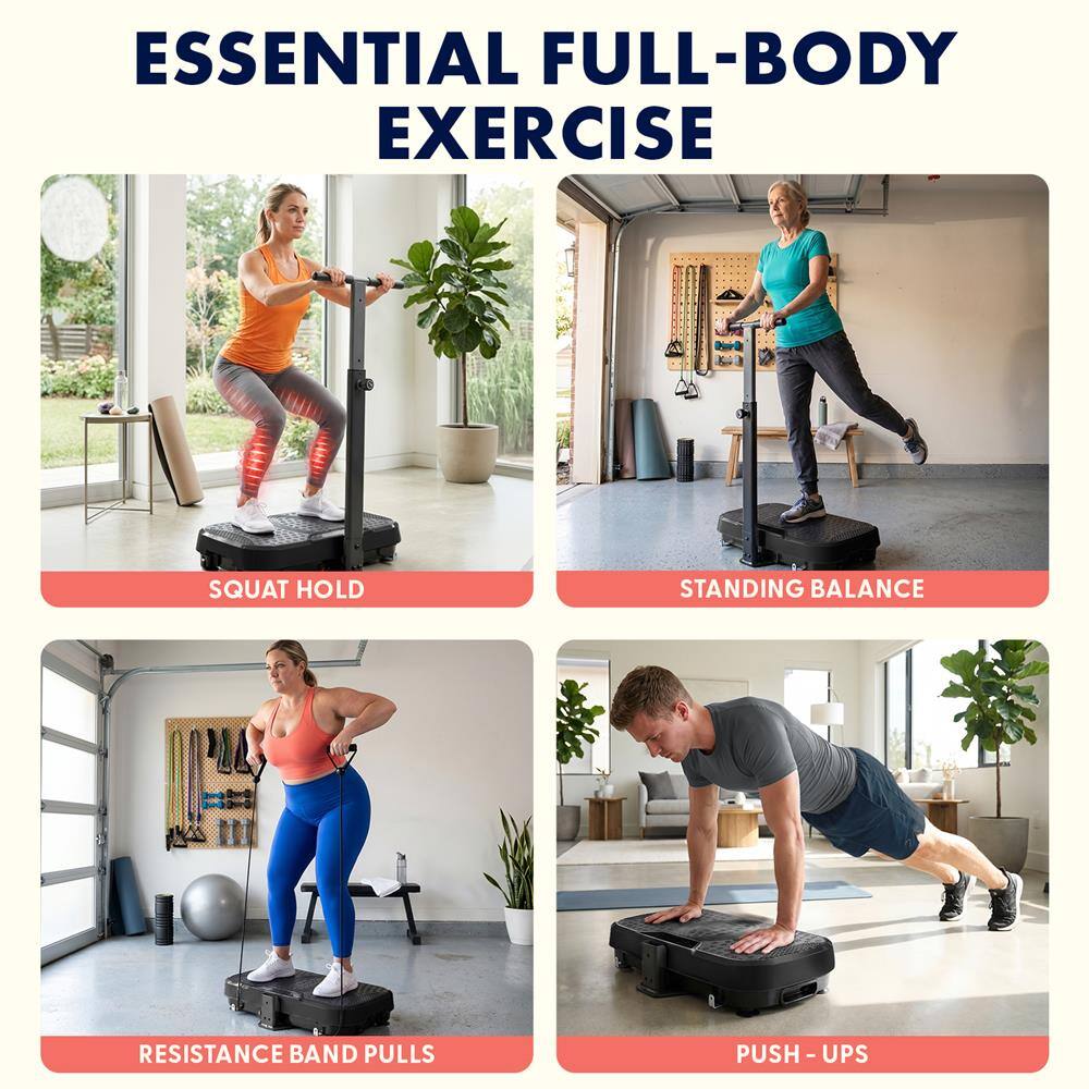 ESSENTIAL FULL-BODY EXERCISE

- SQUAT HOLD
- STANDING BALANCE
- RESISTANCE BAND PULLS
- PUSH-UPS