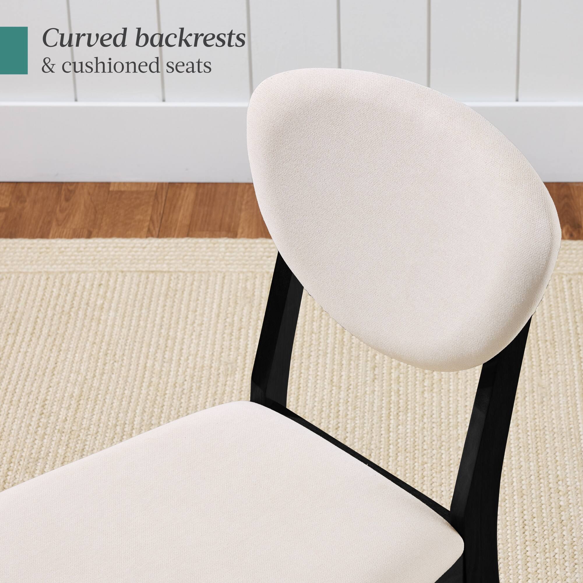 Curved backrests & cushioned seats